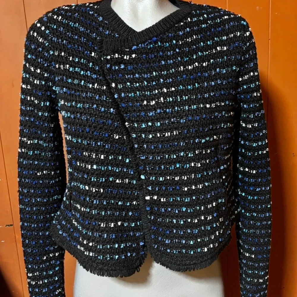 WHBM White House Black Market Sweater Jacket Blue Tweed XS - Picture 5 of 12